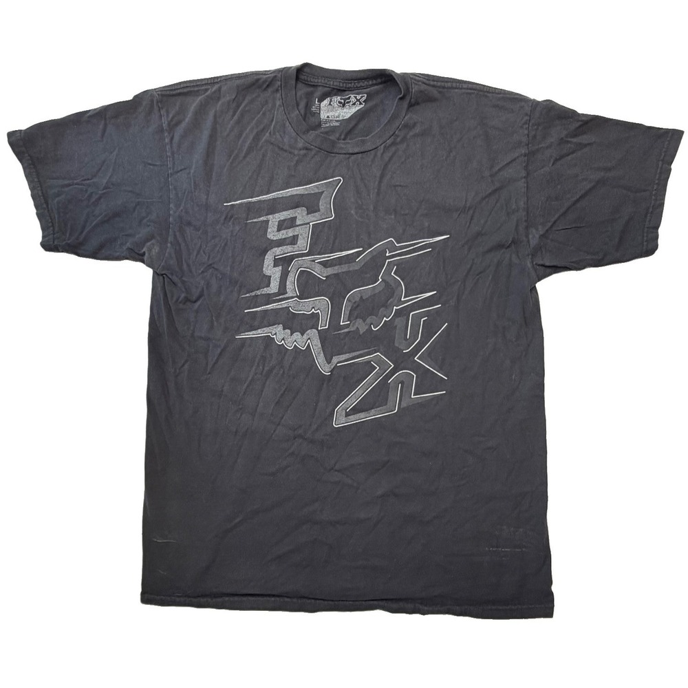 Fox Racing Mens L Faded Black Graphic T Shirt Motocross Moto Fox Head Logo